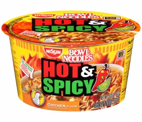 Nissin Hot and Spicy Ramen Noodle Soup, Chicken (3.32 oz)