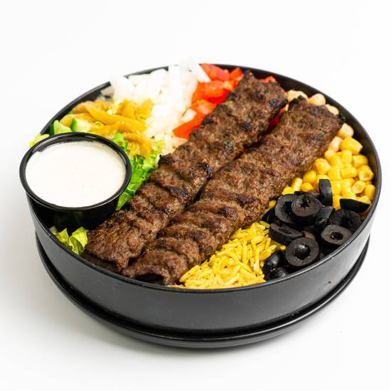 Beef Kofta Kabob Over Rice Bowl