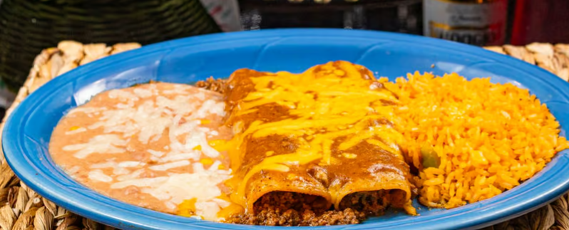 14. Two Ground Beef Enchiladas with Chili Meat