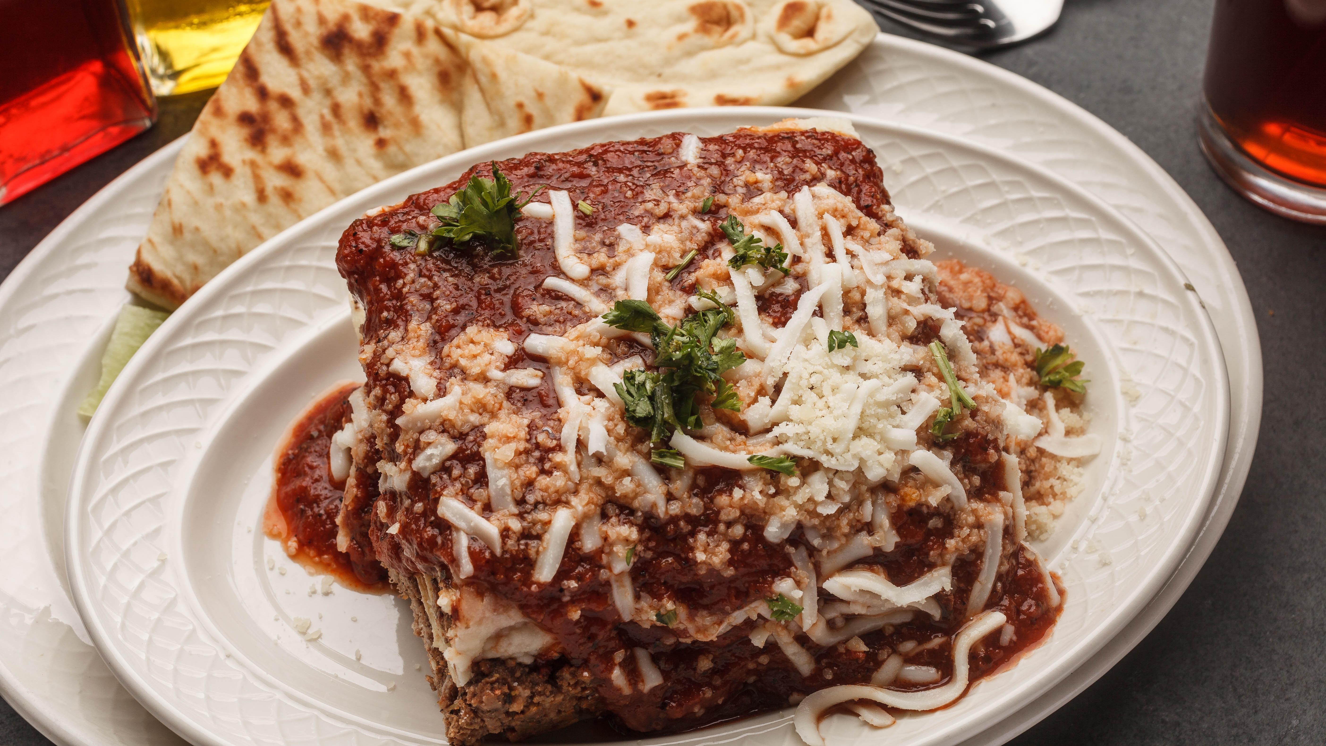 Lasagna a Forno with Small Caesar Salad and Pita Bread