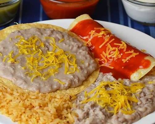 Bean Tostada and Cheese Enchilada Combo Plate