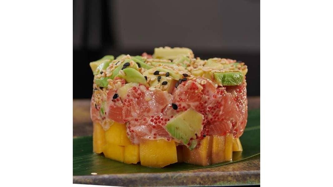 Salmon and avocado mango tartar