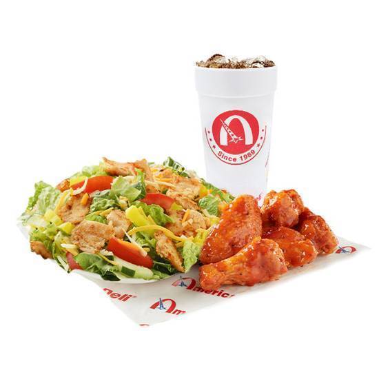 Grilled Chicken Salad (sm) and 5pc Wings Combo