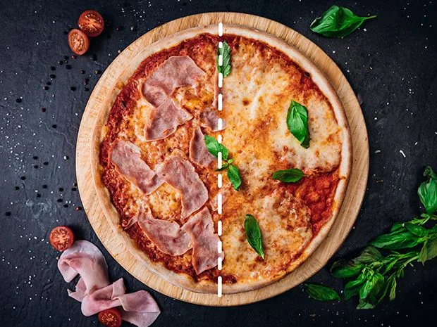 Pizza - Půlená pizza Šunková/Margherita
