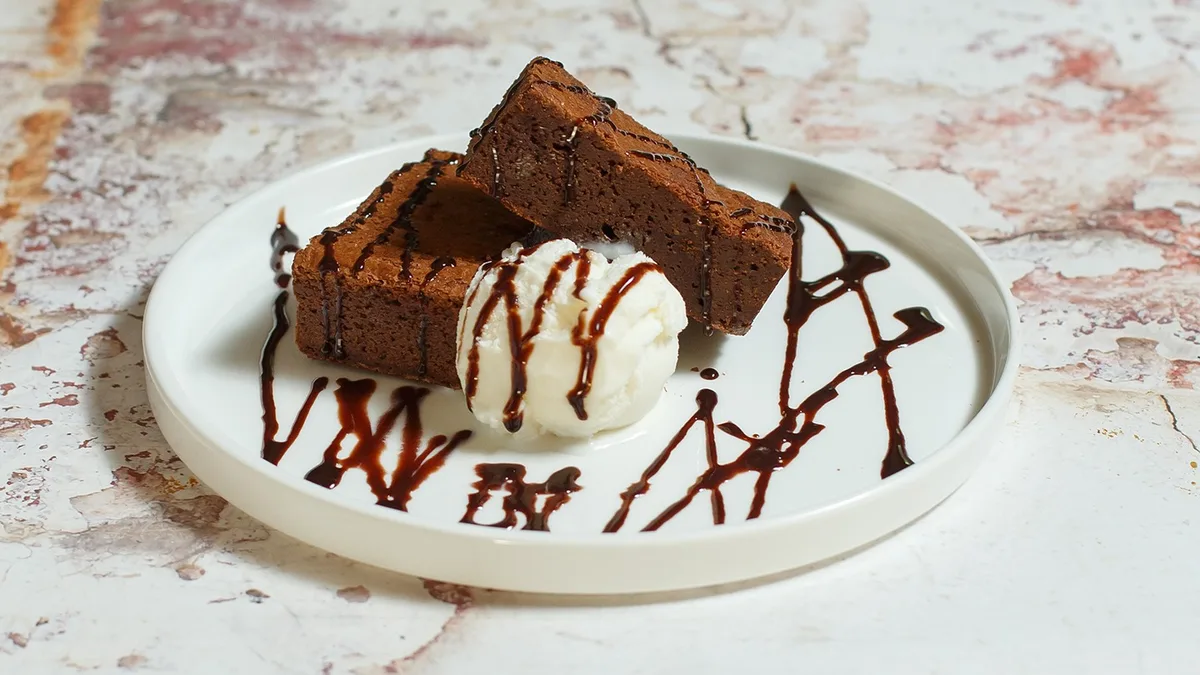 Homemade Brownie Served with Vanilla Ice Cream