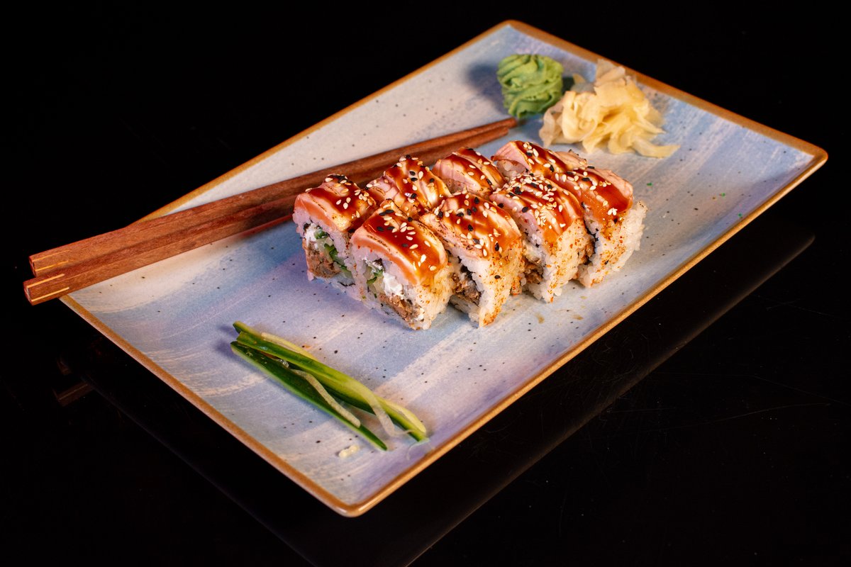 Roll somon teriyaki flambat spicy