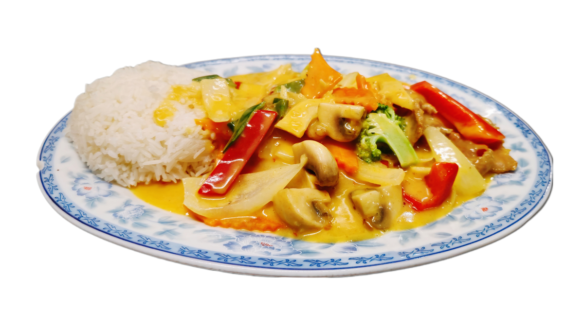 44. Schweinefleisch mit Currysauce und Kokosmilch