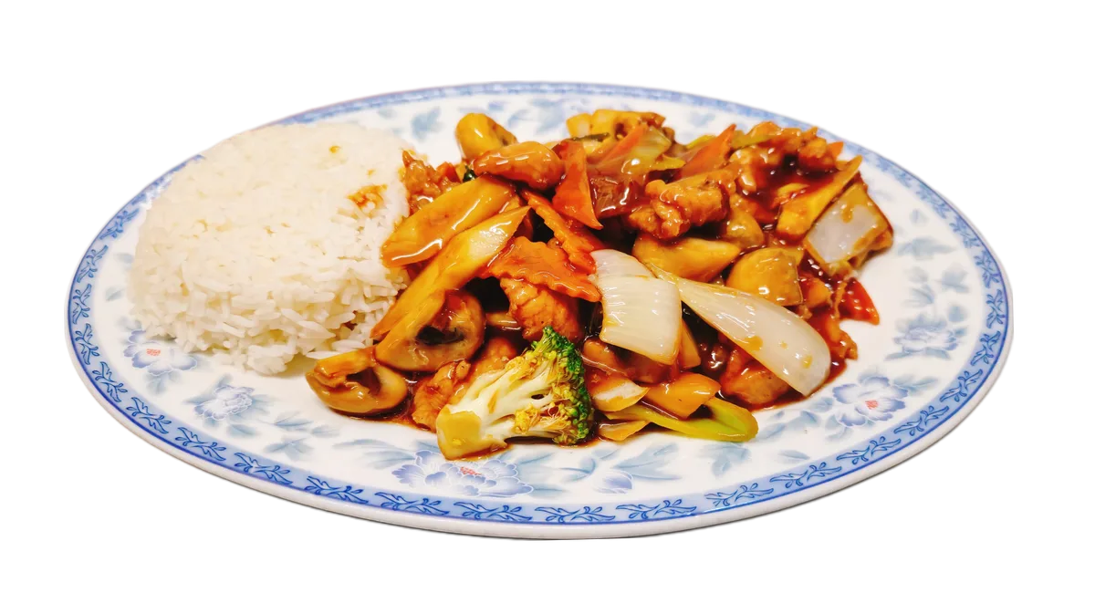 45. Schweinefleisch mit Champignons und Spargel
