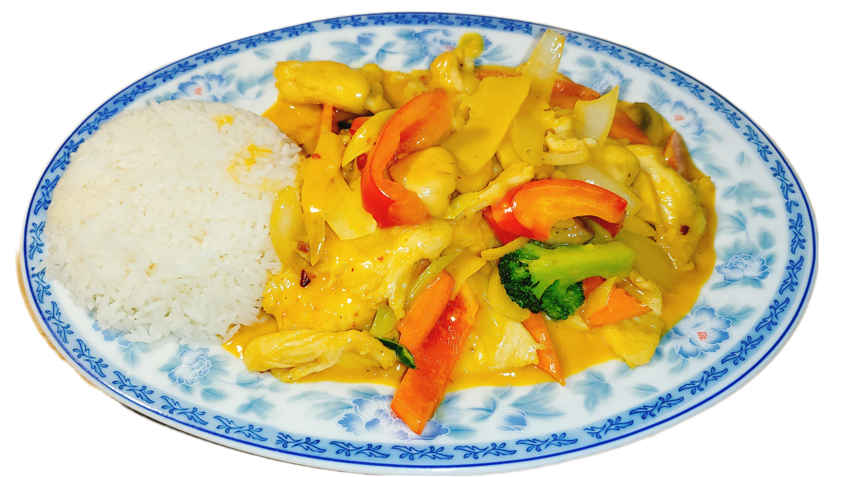 54. Hühnerfleisch mit Currysauce (Knoblauch, scharf)