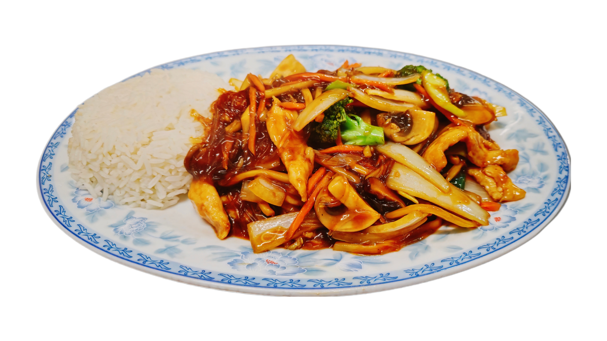 59a. Hühnerfleisch mit Glasnudeln und Tung-guo-Pilzen