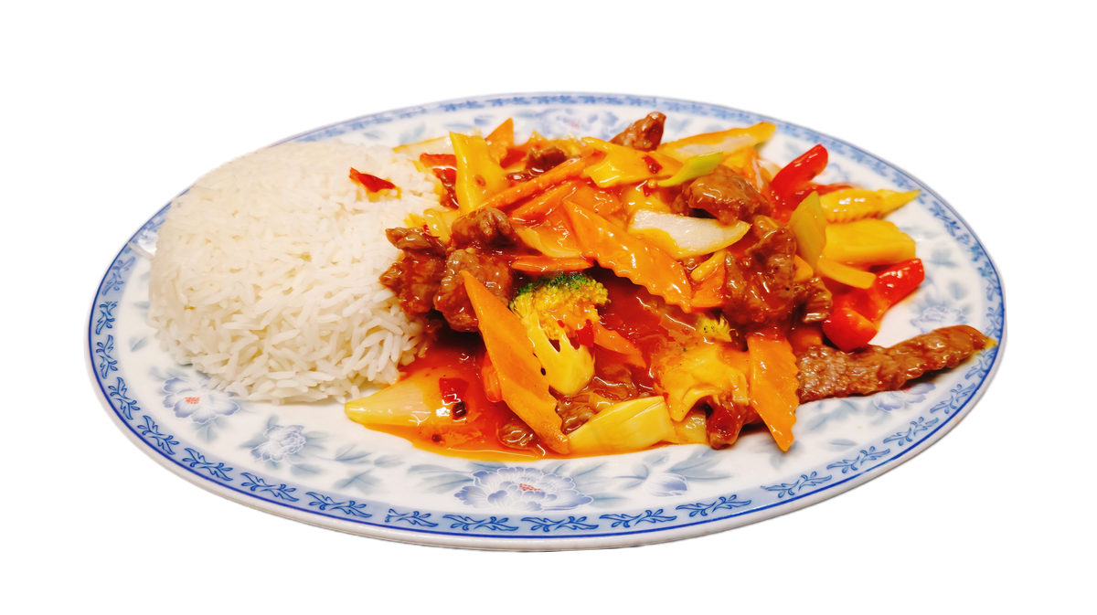 66. 8-Kostbarkeiten mit Rindfleisch und Gemüse (scharf)
