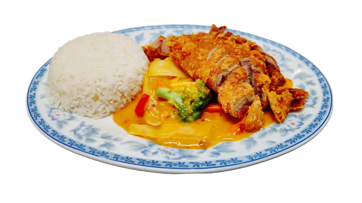 74. knusprige Ente mit gelbem Curry und Kokosmilch