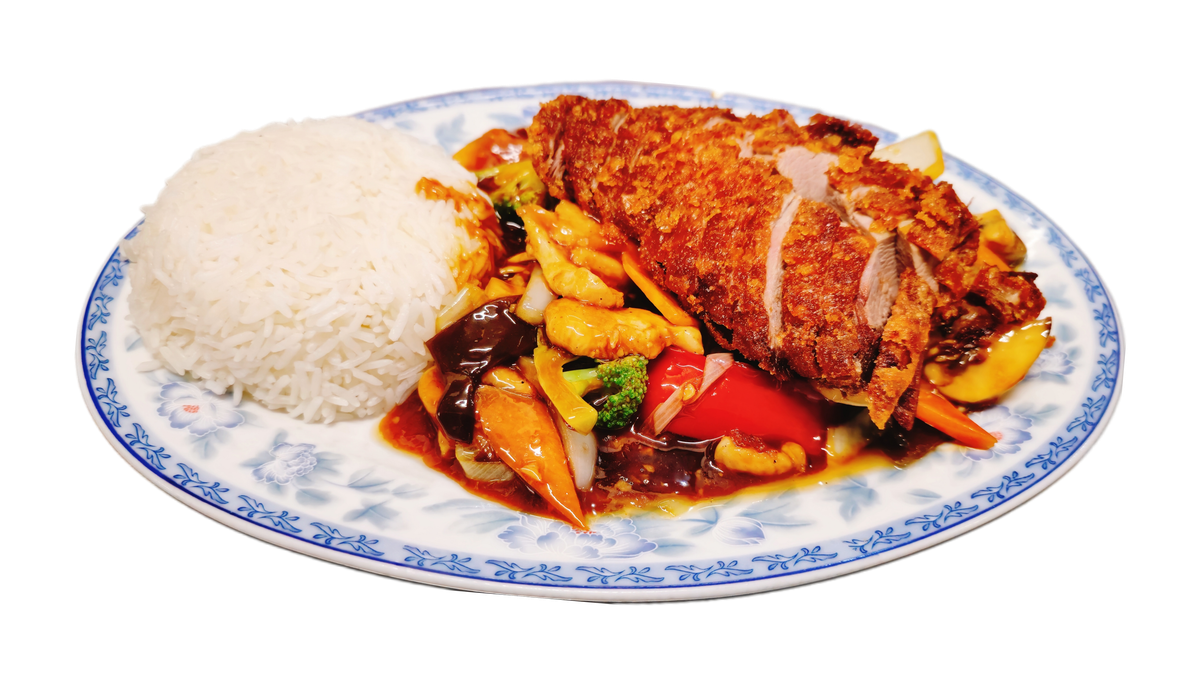 79a. Knusprige Ente mit Hühnerfleisch und Gemüse