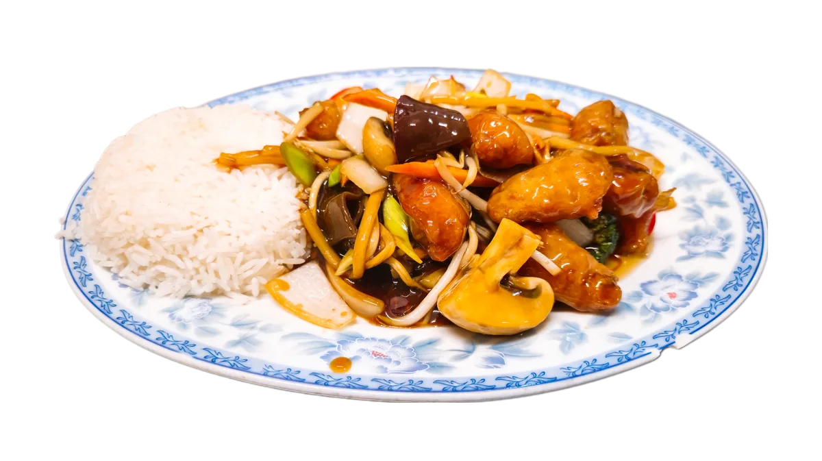 91. Gebackener Seelachs Chop-Suey