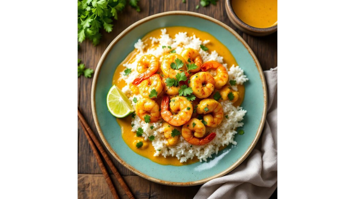 Creveți cu sos curry și orez