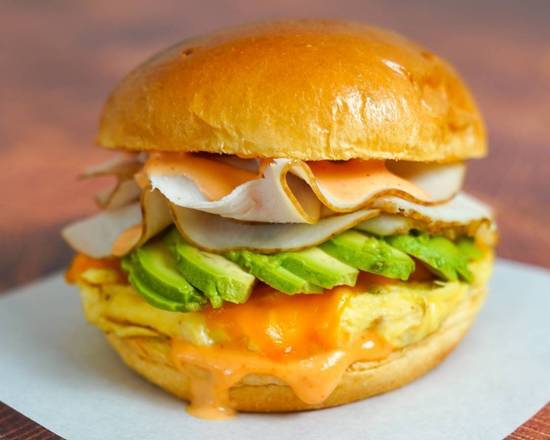Brioche, Smoked Turkey, Avocado, Egg, and Cheddar