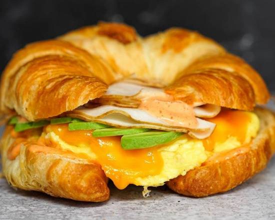 Croissant, Smoked Turkey, Avocado, Egg, and Cheddar