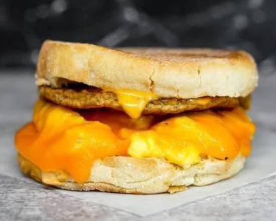 English Muffin, Sausage, Egg, and Cheddar