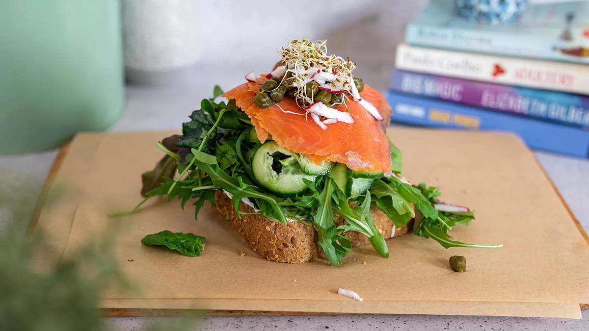 Salmon, Cream Cheese Cucumber, Cappers, Radish Open Sandwich