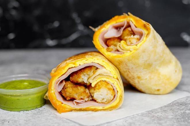 Ham, Egg, and Cheddar Breakfast Burrito