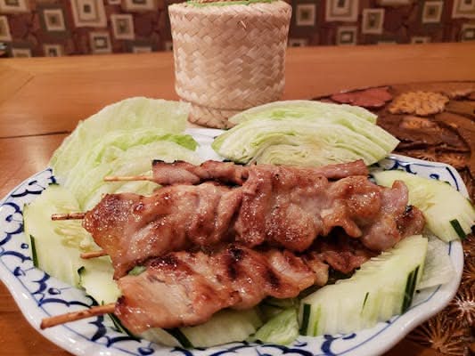 Moo Ping (Grill Pork Sticks) with Sticky Rice