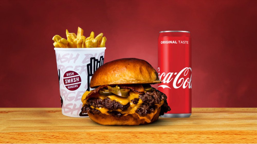 BBQ double + pomfrit + Coca cola 0.33l
