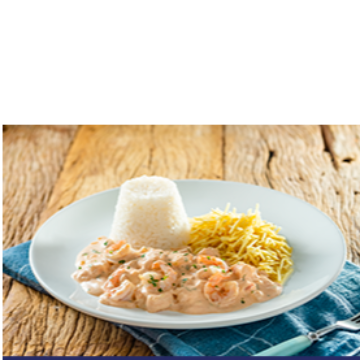 Camarão ao Creme com Arroz e Batata Palha