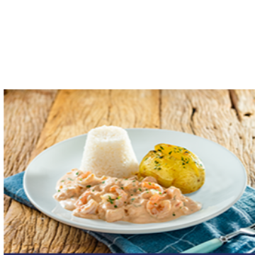 Camarão ao Creme com Arroz e Mini Batata Assada