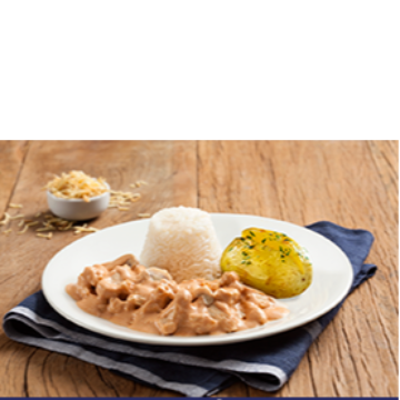 Strogonoff de Frango com Arroz e Mini Batata Assada