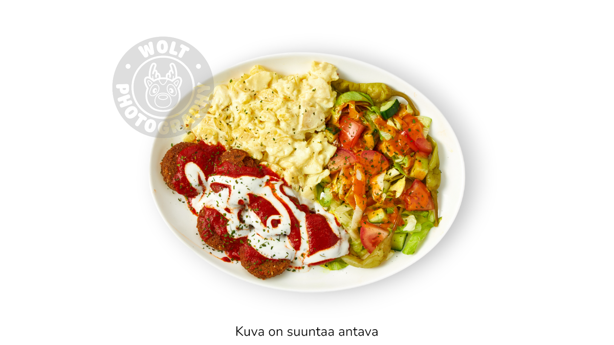 F5. Falafel kermaperunoilla
