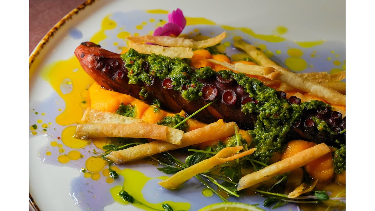 Caracatiță cu sos chimichurri si  piure de morcovi