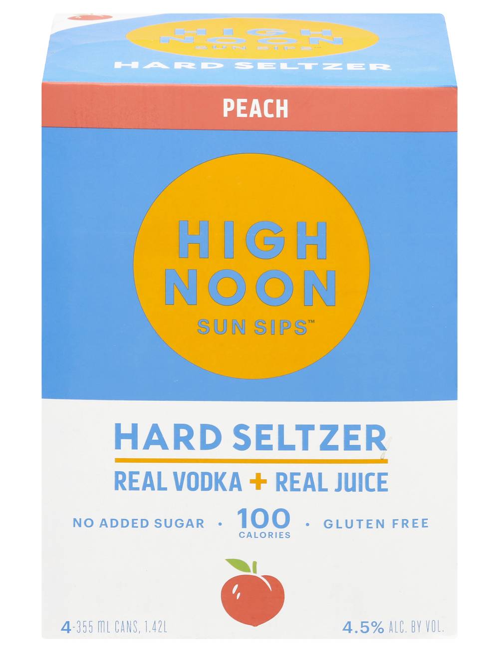 High Noon Sun Sips Hard Seltzer, Peach (4 x 355 ml)