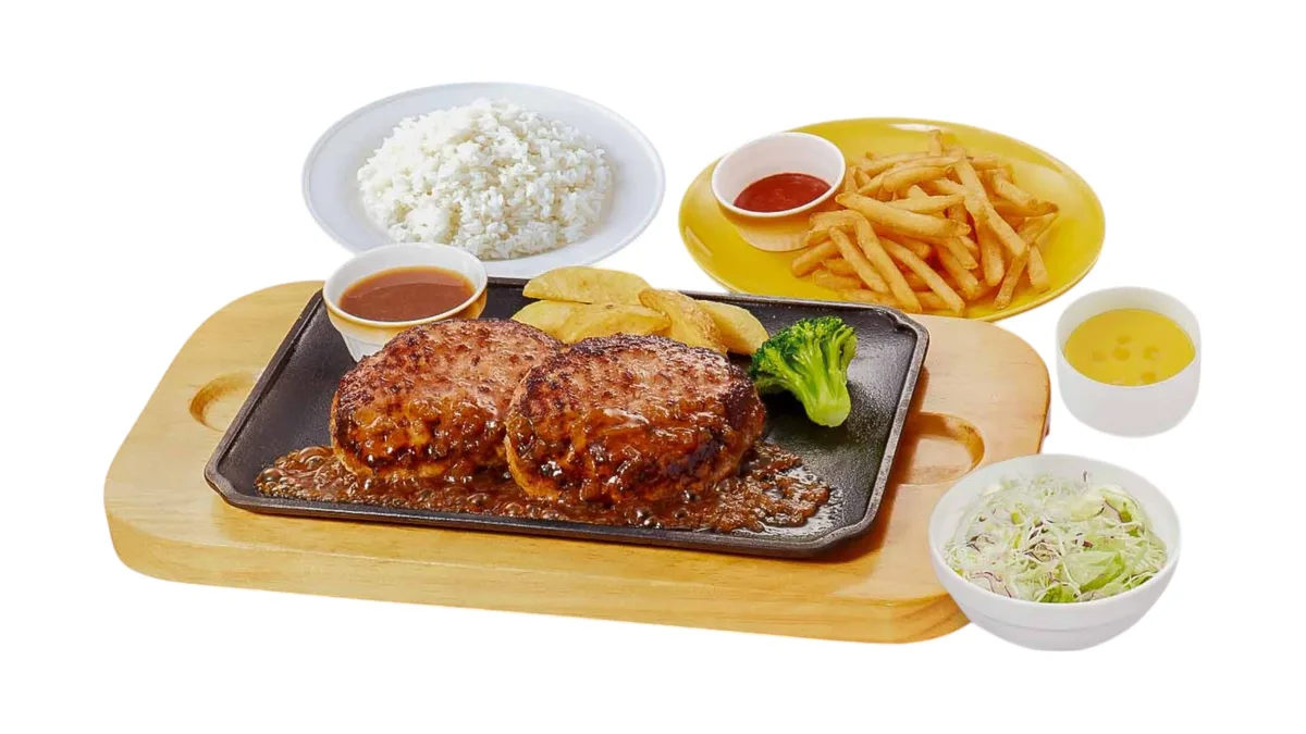 【942】倍盛手ごねハンバーグ弁当  コーンスープ・フライドポテトセット