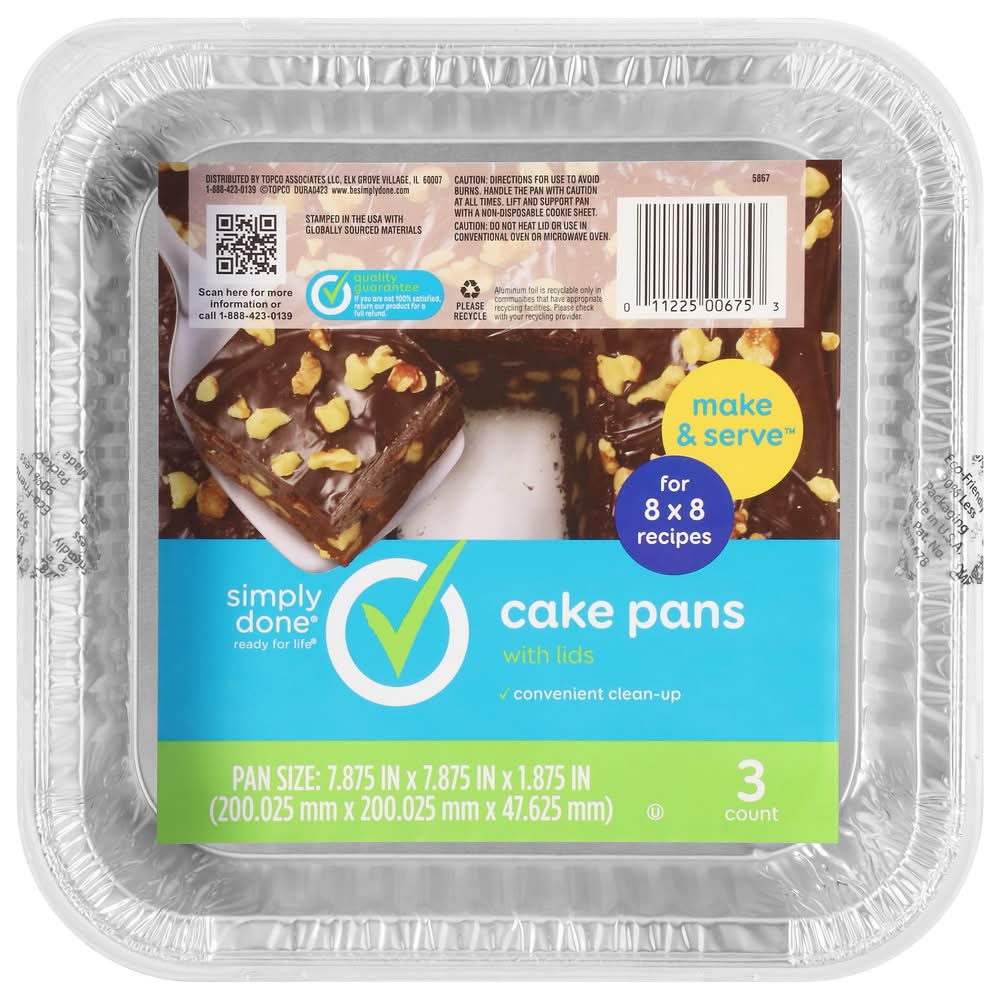 Simply Done Cake Pans With Lids, 7.875x7.875x1.875 in (3 ct)