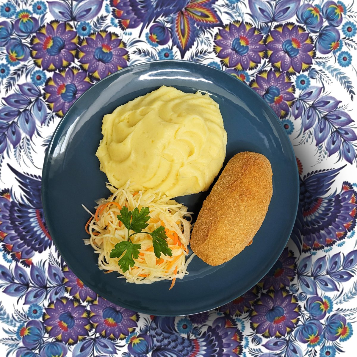 Kyjivský kotlet s bramborovou kaši a houbovým velouté