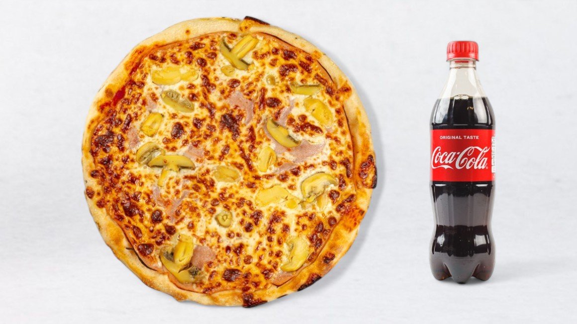Pizza with ham and Coca-Cola 0.5 l
