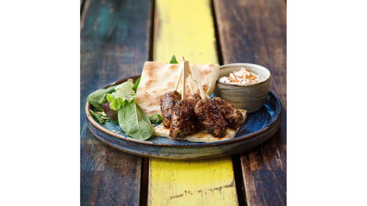 Lamb kofta dusted with spice and served with tzatziki
