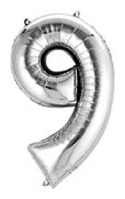 34'' Silver Number 9 Balloon