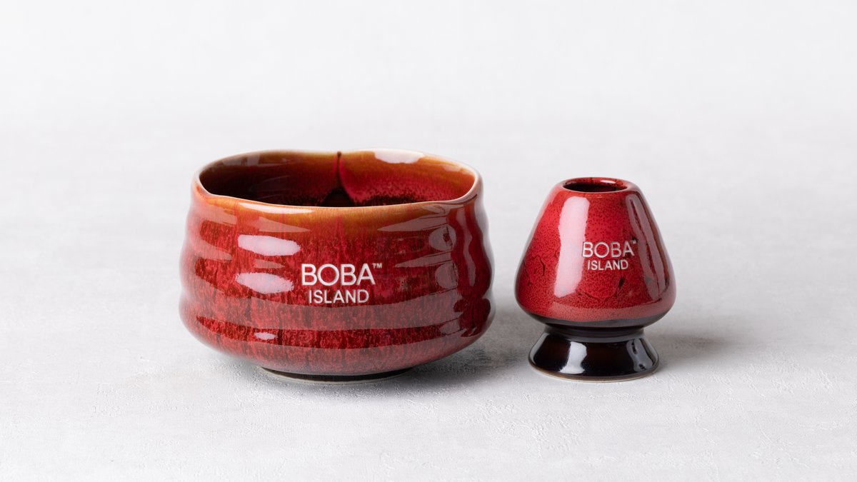 Red Matcha Bowl and Whisk Holder Set