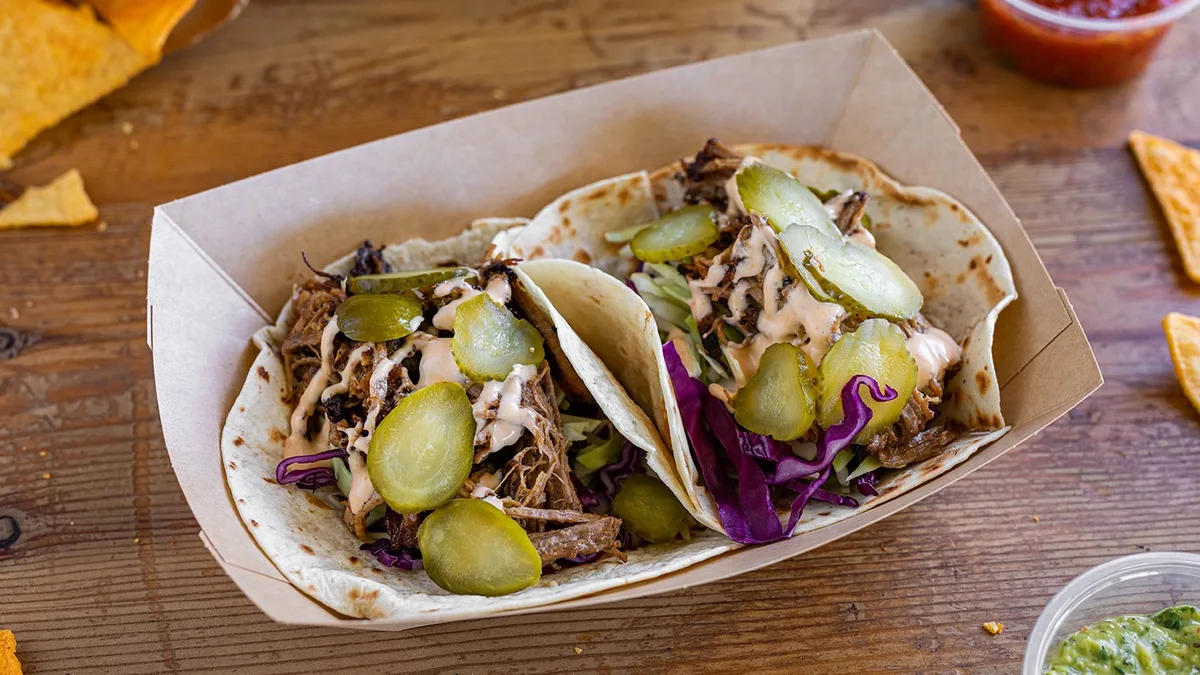 Carnitas Pulled Pork Tacos 2 Pieces + Onion Rings