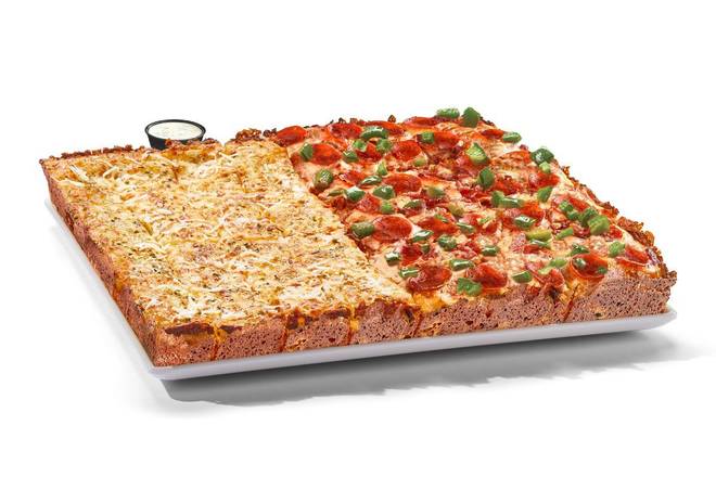NEW Half Cheesy Bread and Half “Create Your Own” 3-Topping Squarefooter (Squarefooters)
