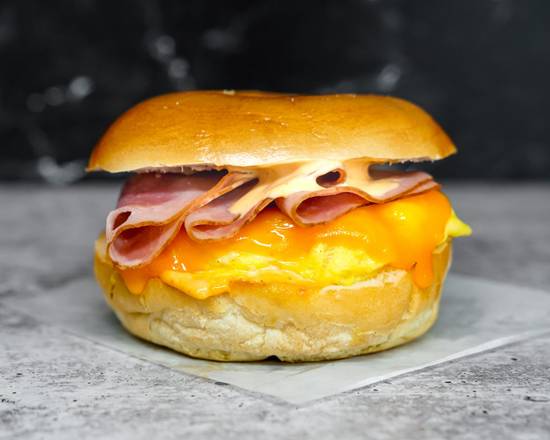 Bagel, Ham, Egg, and Cheddar