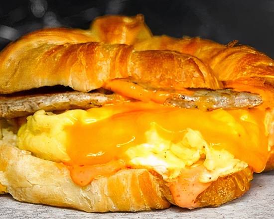 Croissant, Sausage, Egg, and Cheddar