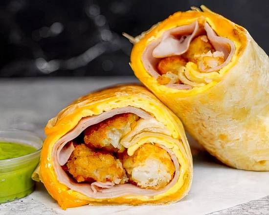 Ham, Egg, and Cheddar Breakfast Burrito