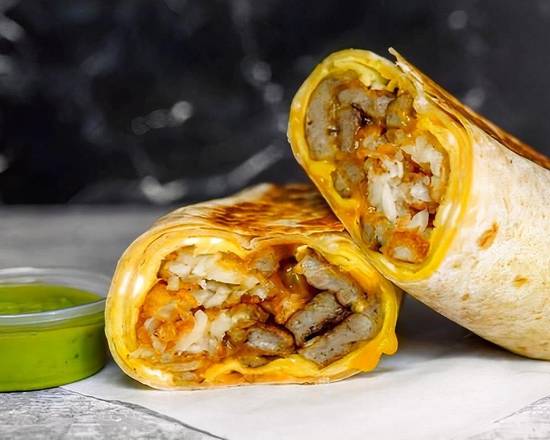 Sausage, Egg, and Cheddar Breakfast Burrito