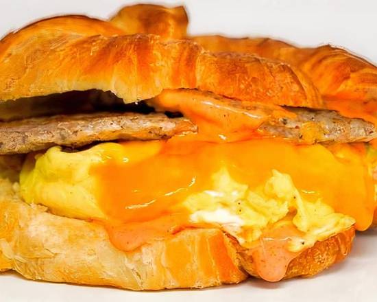 Croissant, Sausage, Egg, and Cheddar