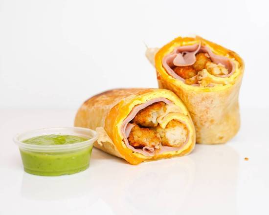 Ham, Egg, and Cheddar Breakfast Burrito