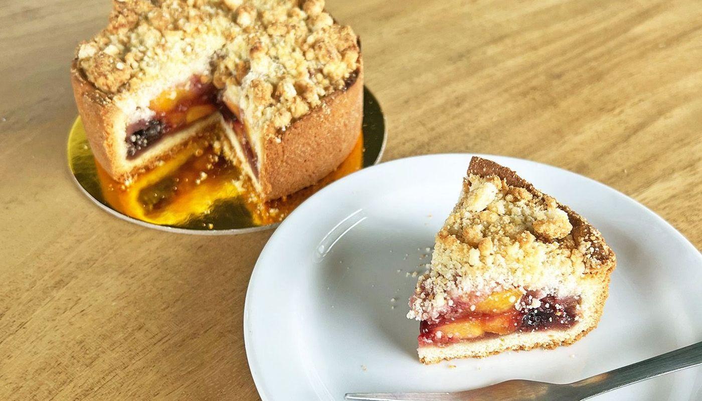 Blueberry Peach Crumble Torte