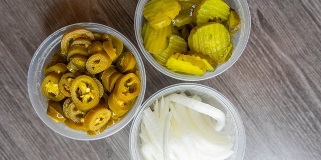 Jalapeños, Pickles and Onions