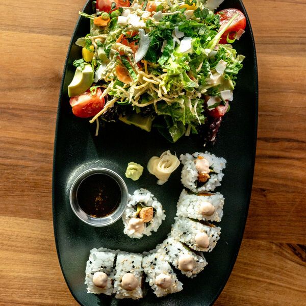 SUSHI and SALAD - CRISPY YAM and AVOCADO ROLL